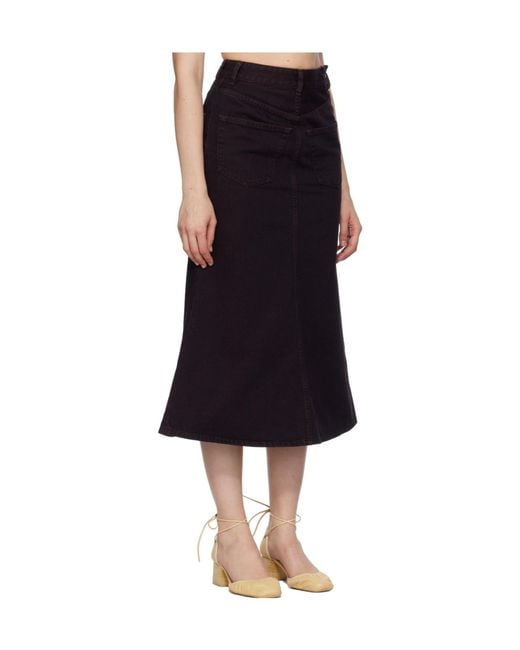 MM6 by Maison Margiela Black Overdyed Reversed Denim Midi Skirt