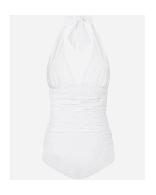 Dolce & Gabbana White Dg Plaque One-Piece Swimsuit
