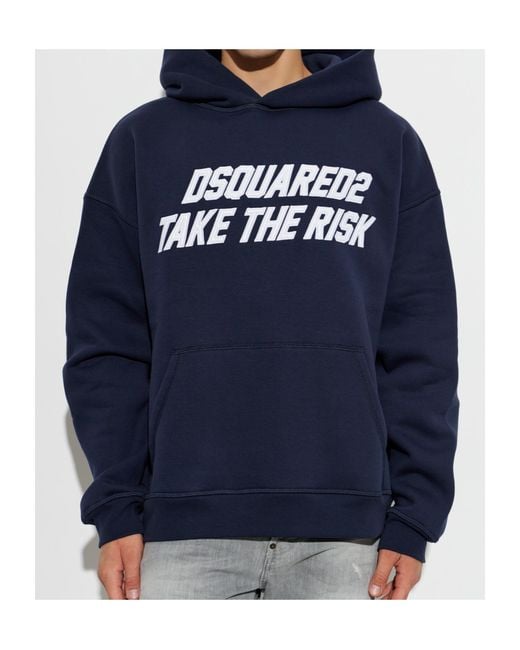 DSquared² Blue Slogan-Print Relaxed-Fit Hoodie for men