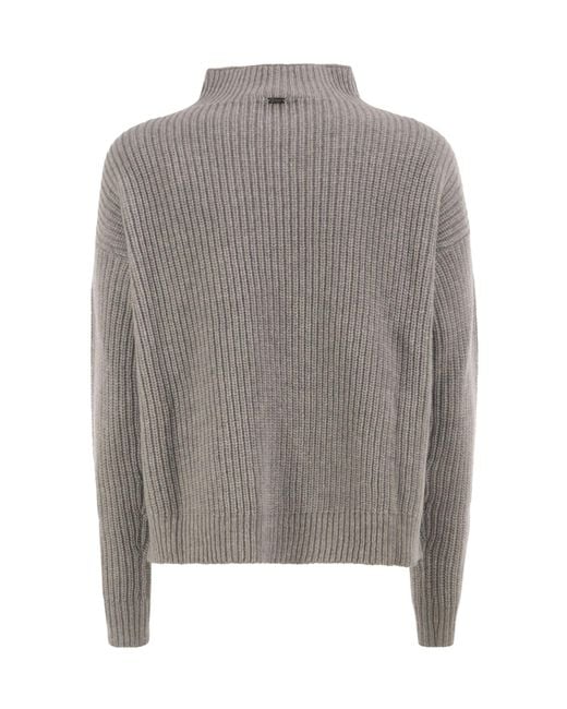 Herno Gray Textured Mock-Neck Knitted Jumper