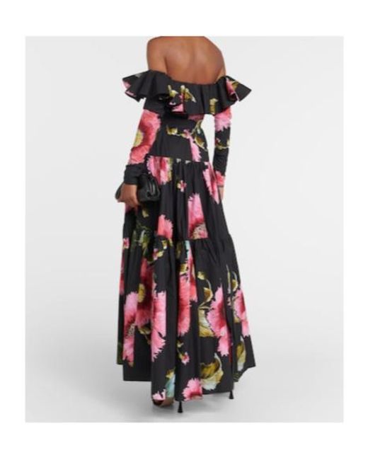 Giambattista Valli Red Off-Shoulder Floral Cotton Maxi Dress
