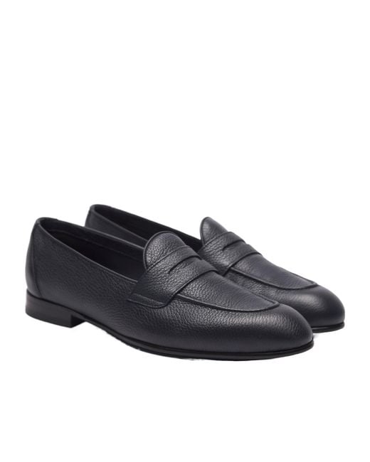 Brioni Black Midnight Deerskin Leather Appia Penny Loafers for men