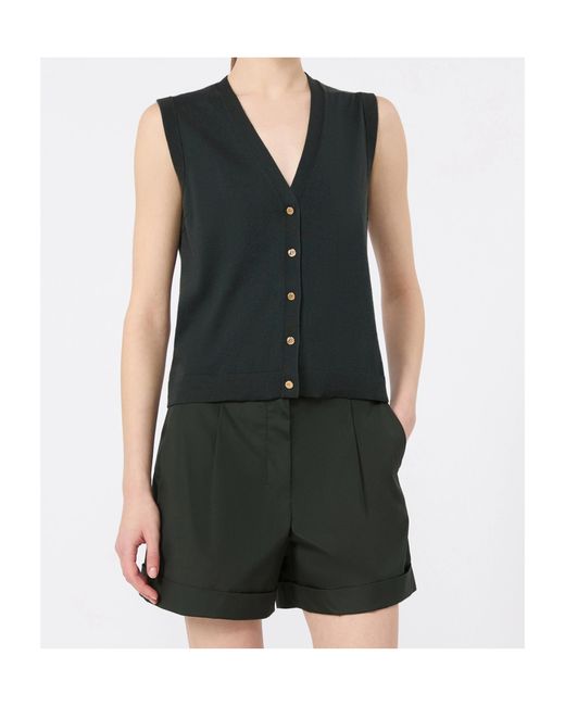 Max Mara Green V-Neck Button-Up Vest