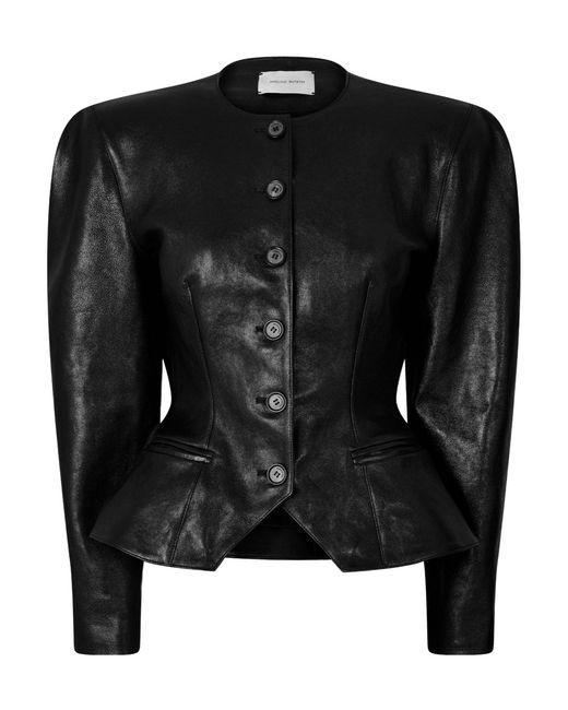Magda Butrym Black Round Neck Leather Jacket