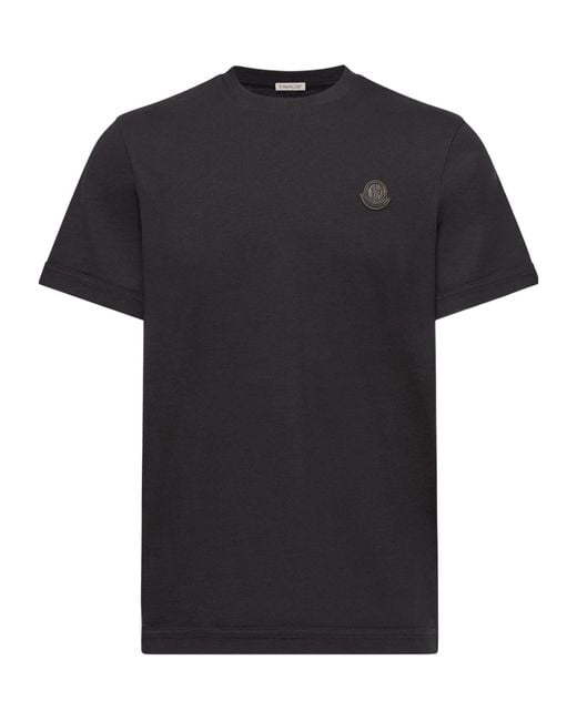 Moncler Black Double Leather Logo Cotton T-Shirt for men