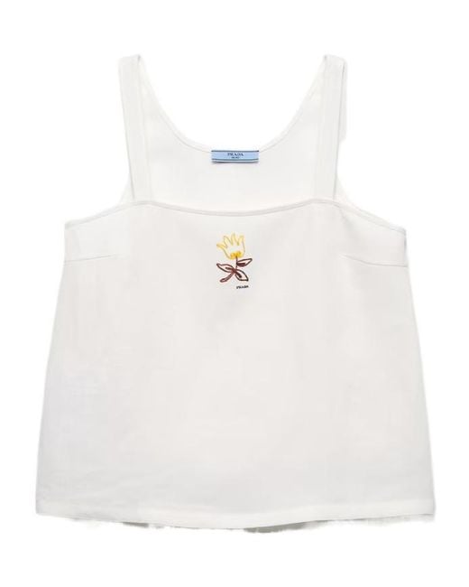 Prada White Embroidered Sleeveless Top