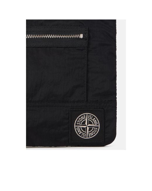 Stone Island Black Logo Patch Pouch Bag for men