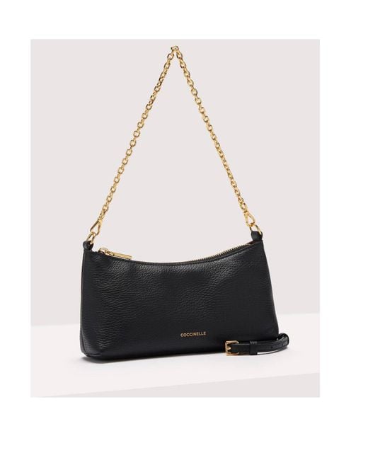 Coccinelle Black Aura Logo Debossed Shoulder Bag