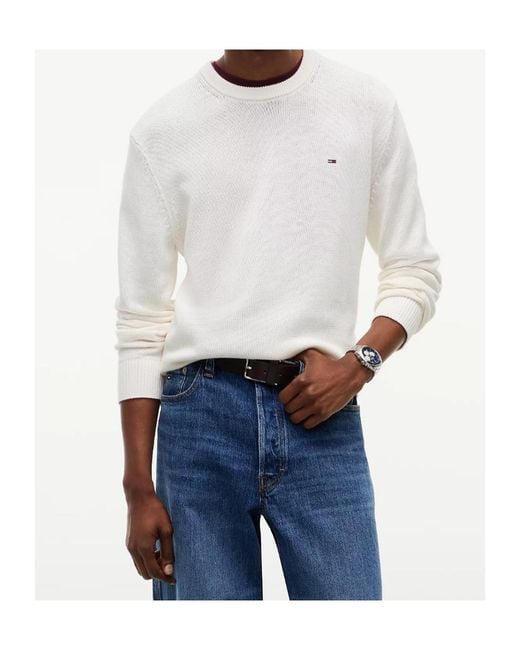 Tommy Hilfiger White Tommy Flag Textured Slim Jumper for men