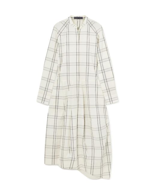 Tibi White Checked Cotton-Poplin Midi Shirt Dress