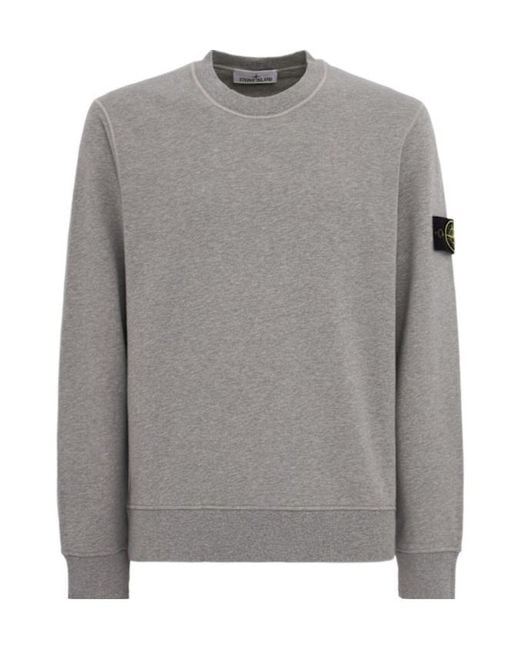Stone Island Gray Logo Cotton Crewneck Sweatshirt for men