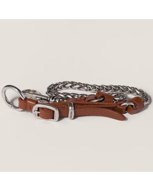 Miu Miu White Metal And Leather Key Ring Trick