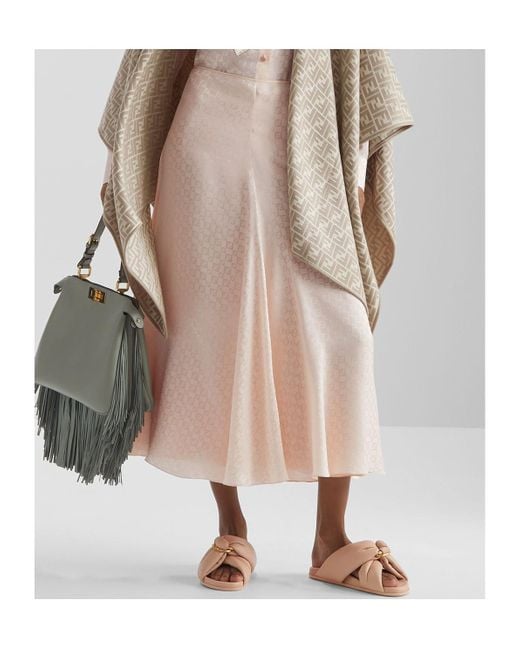 Fendi Pink Ff Printed Flared Midi Skirt