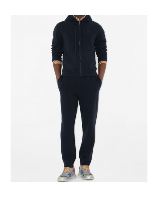 Burberry Blue Ekd Embroidered Zip-Up Hoodie for men