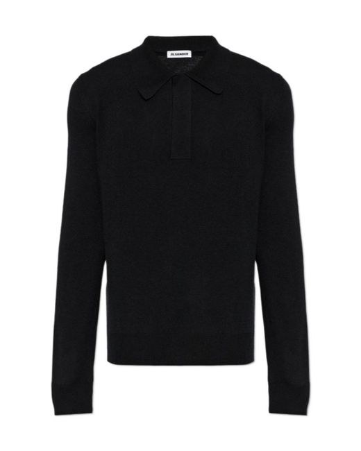 Jil Sander Black Long-Sleeve Polo Knitted Top for men