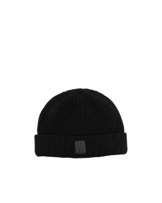 Neil Barrett Black Logo-Appliqué Beanie for men