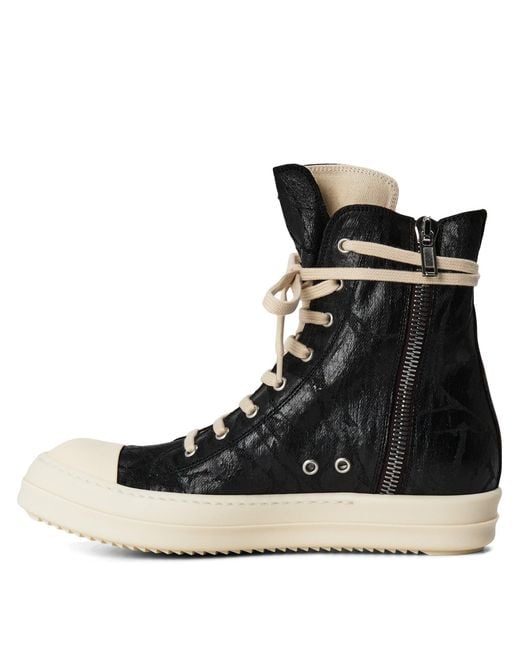 Rick Owens Black Solid Color High-Top Casual Shoes for men