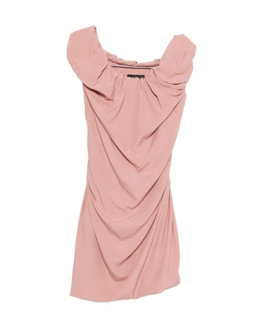 Vivienne Westwood Pink Ruched Mini Dress With Sculptural Off-Shoulder Neckline