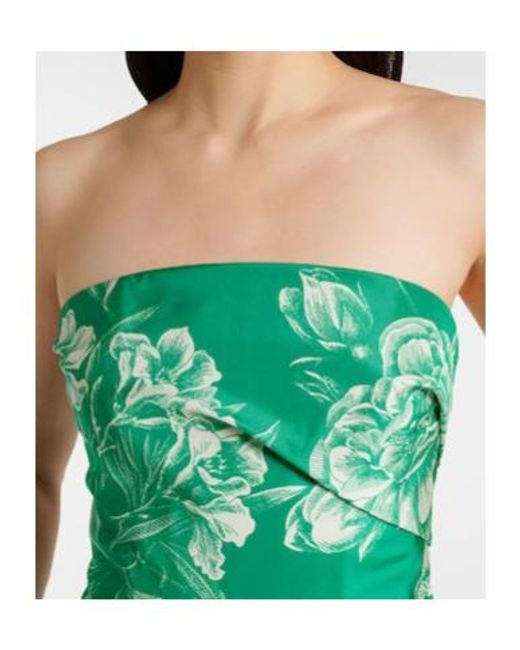 Monique Lhuillier Green Strapless Silk Gown