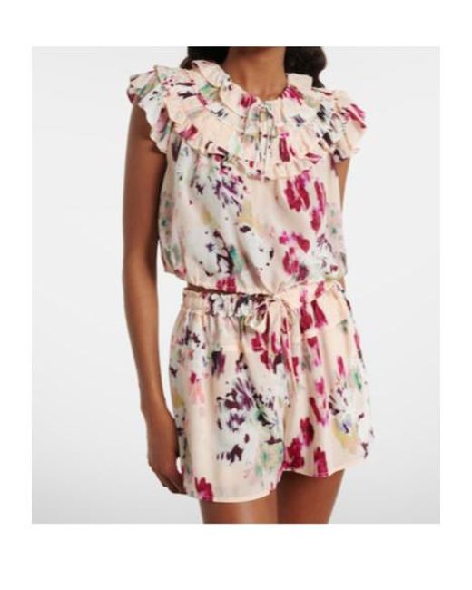 Ulla Johnson White Eleonore Floral Ruffled Silk Crop Top