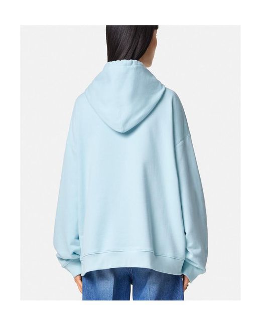 Versace Blue Logo-Embroidered Drawstring Hoodie