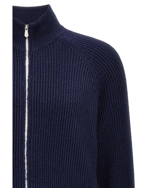 Brunello Cucinelli Blue Malfilé English Rib Cardigan for men