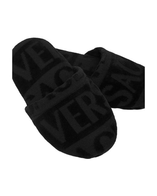 Versace Black Logo Detailed Slippers for men