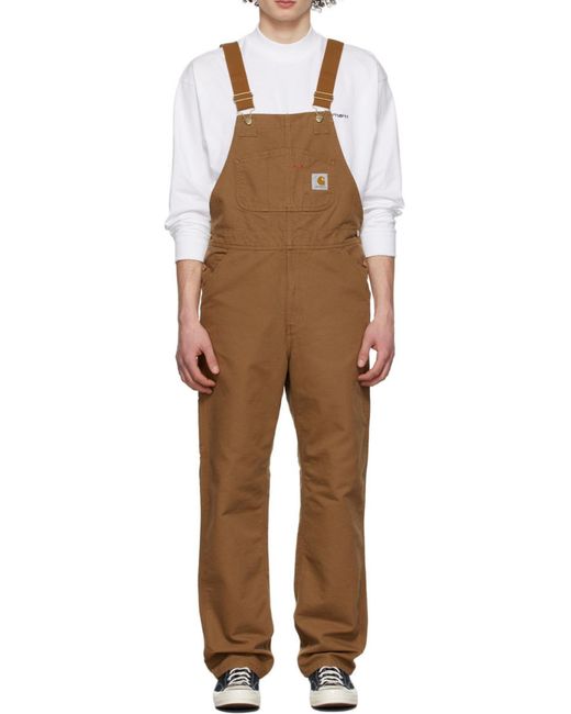 Carhartt Brown Logo-Patch Straight-Leg Dungarees for men
