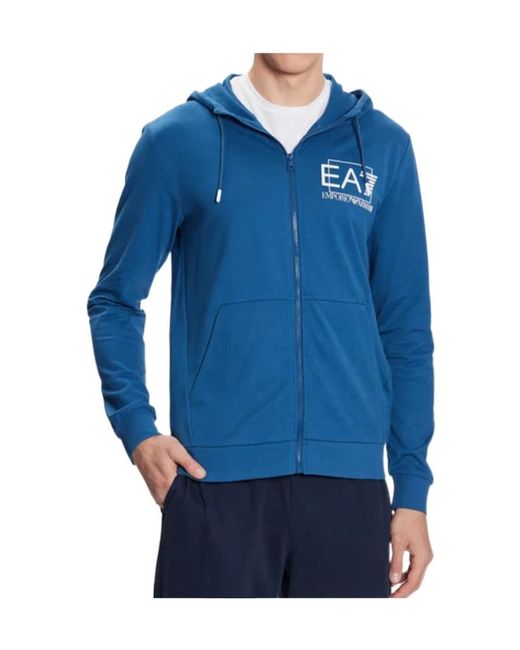 EA7 Blue Hooded Zipper Sweater for men