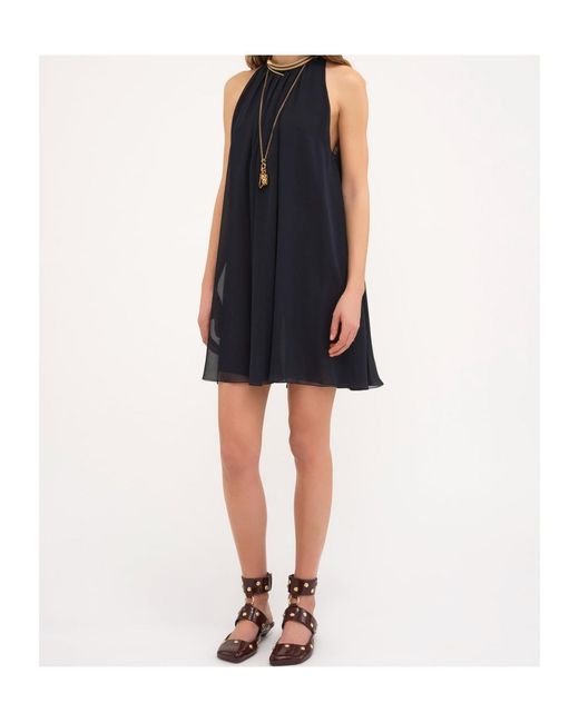 Chloé Blue Chloé Sheer Detailed Ruffled Dress
