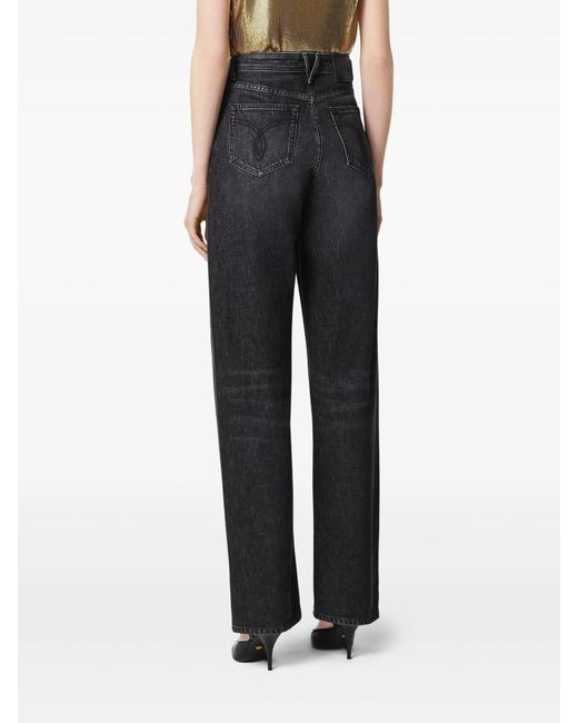 Versace Black Distressed Straight-Leg Jeans