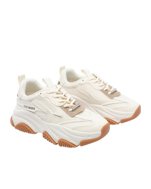 Steve Madden Natural Logo-Print Chunky Sneakers