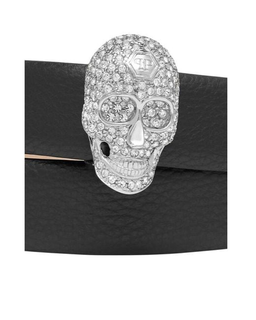 Philipp Plein White Skull Buckle Belt for men