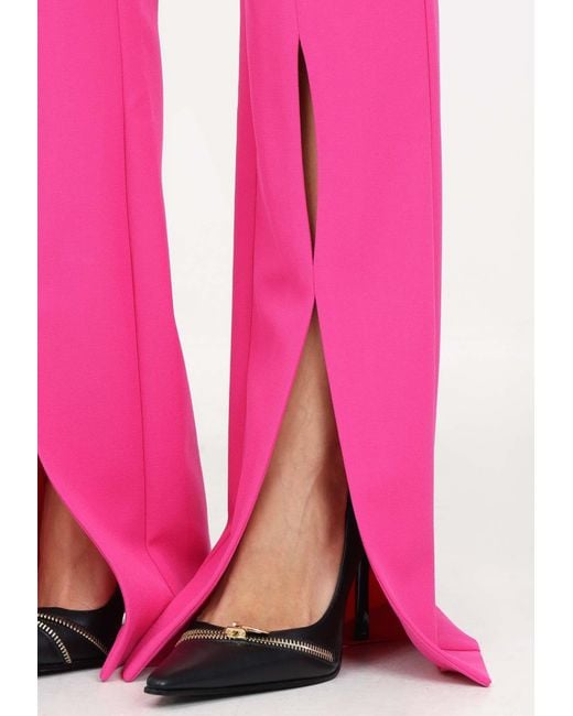 Versace Jeans Pink Couture Logo-Lettering Front-Slits Flared Trousers