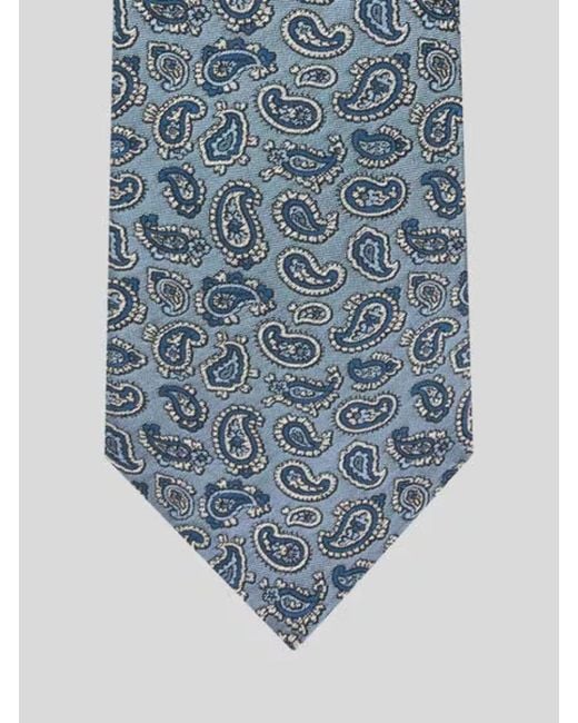 Etro Blue Jacquard Paisley Logo Patch Tie for men