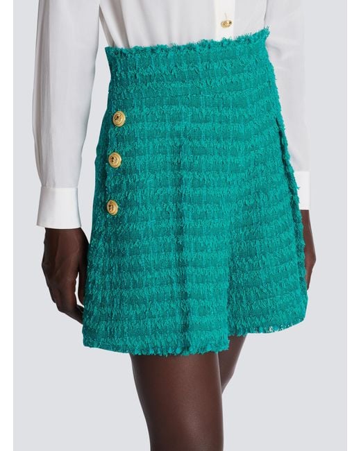Balmain Green Buttoned Tweed Shorts