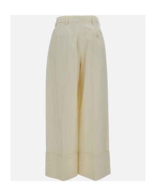 Simone Rocha Natural Wide-Leg Cropped Casual Pants With Belt Loops
