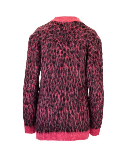 Saint Laurent Red Leopard Knitted Cardigan