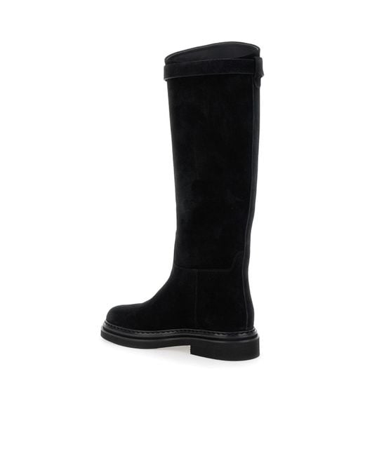 Dolce & Gabbana Black Logo Plaque Round Toe Boots