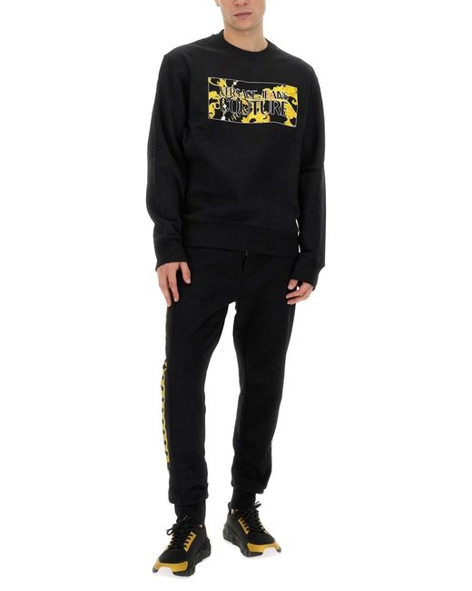 Versace Jeans Black Couture Chain-Print Drawstring Pants for men
