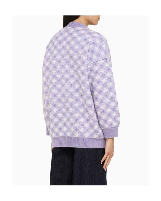 Alessandra Rich Purple Checked V-Neck Cardigan