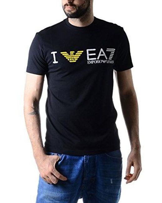 EA7 Black Round-Necked Logo T-Shirt for men