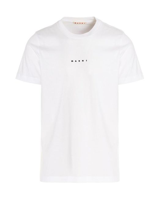 Marni White Logo Printed Crewneck T-Shirt for men