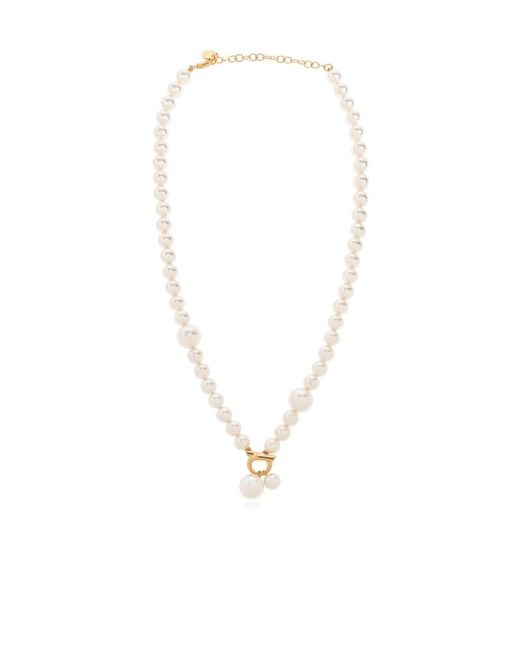 Ferragamo White Ferragamo Gancini Pendant Embellished Necklace