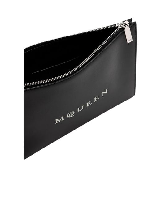 McQueen Black Logo Printed Zipped Pouch for men