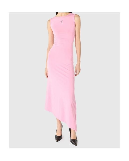 MARINE SERRE Pink Embellished Logo Asymetrical Midi Dress
