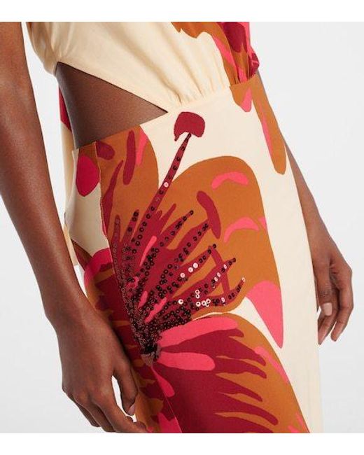 Johanna Ortiz Red Floral Halterneck Silk Crepe Maxi Dress