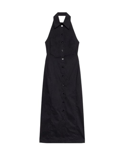 Blumarine Black Plisse Button Midi Dress