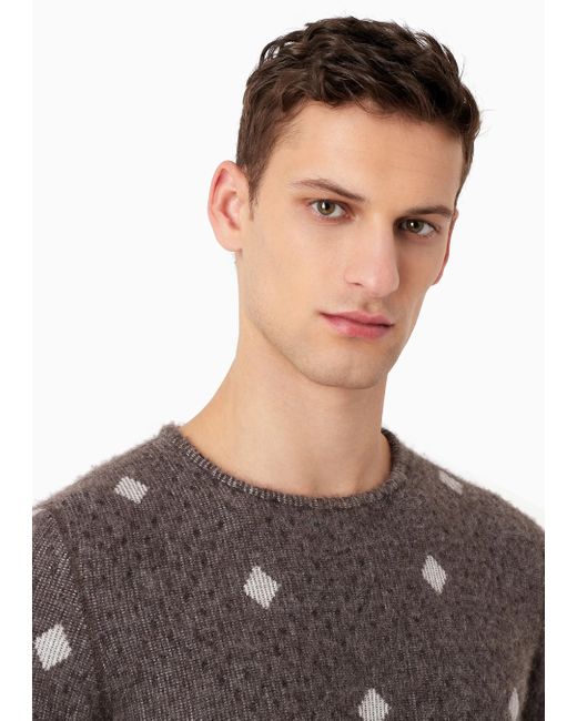 Giorgio Armani Brown Diamond-Jacquard Crew-Neck Jumper for men