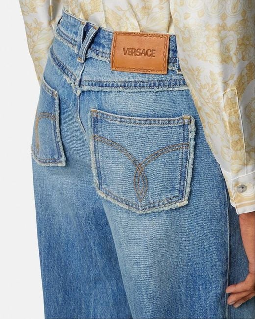 Versace Blue Raw Cut Frayed Jeans